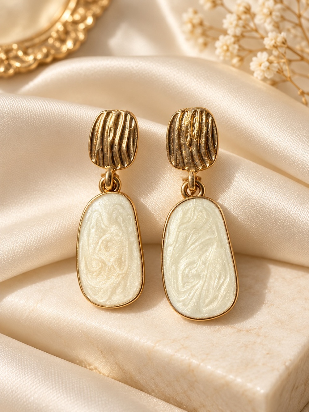 Gold and Cream Elegant Drop Earrings